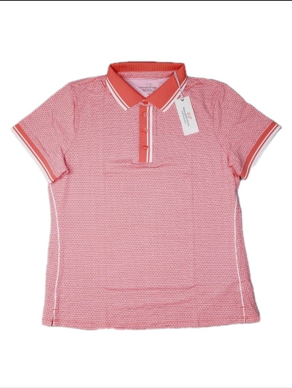 NWT Vineyard Vines women’s AOP Performance Pique Polo Shirt Salmon Size Medium